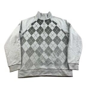 Ashworth Sweatshirt Men‎ M Gray Argyle Trump National Golf Club 1/4 Zip Crest